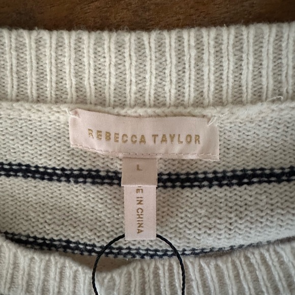 Rebecca Taylor Cream and Black Striped Sweater wool blend size Large - Picture 3 of 8